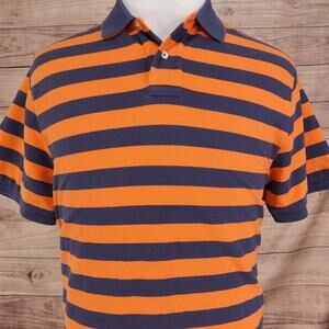 New! Cremieux Polo Shirt Mens XL Orange Navy Stripe 100% Cotton Pique Knit
